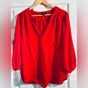 Red blouse. 3/4 sleeves & open neck line. Size XL